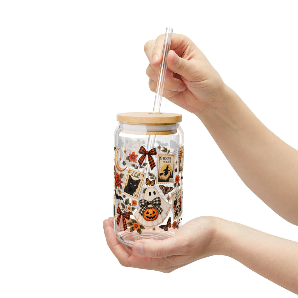 Vintage Halloween Stamp glass cup lifestyle view