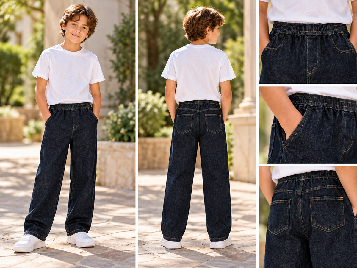 Dark Wash Straight-Leg Jeans | Elastic Waist Denim