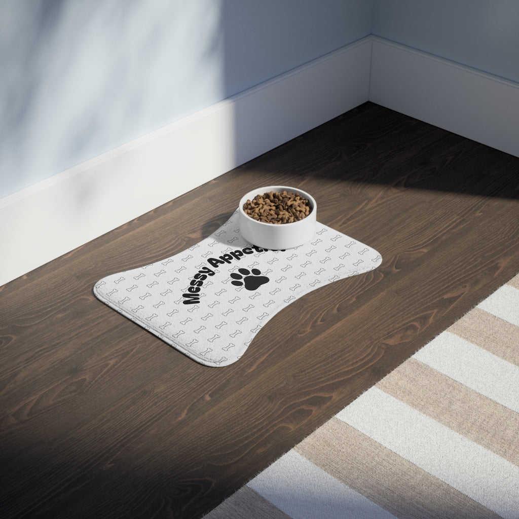 Bone-shaped pet bowl placemat with absorbent memory foam core