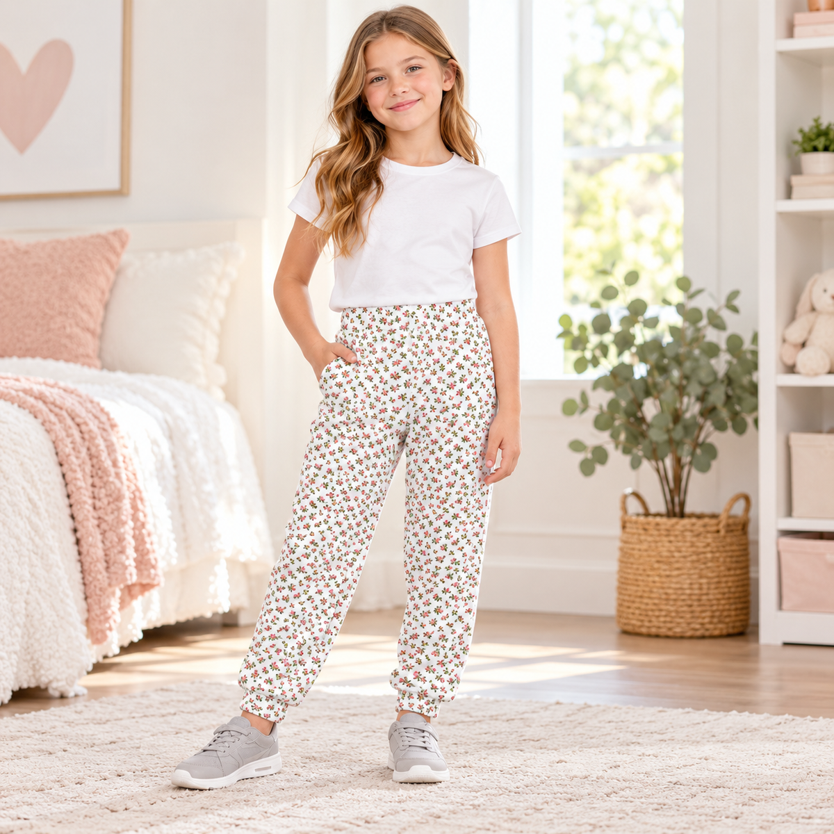 Vintage Rose Joggers | Cottage Floral Youth Sweatpants