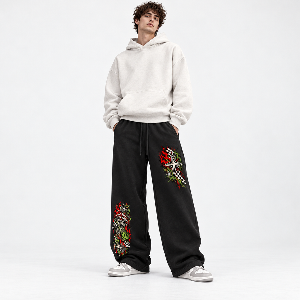 90s Grunge Skate Sweatpants | Skull Flame Streetwear