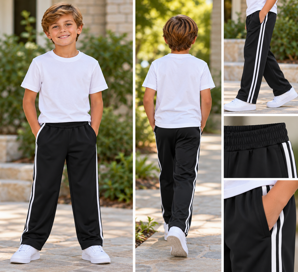 Black Contrast Stripe Sweatpants | Straight-Leg Athletic Pants