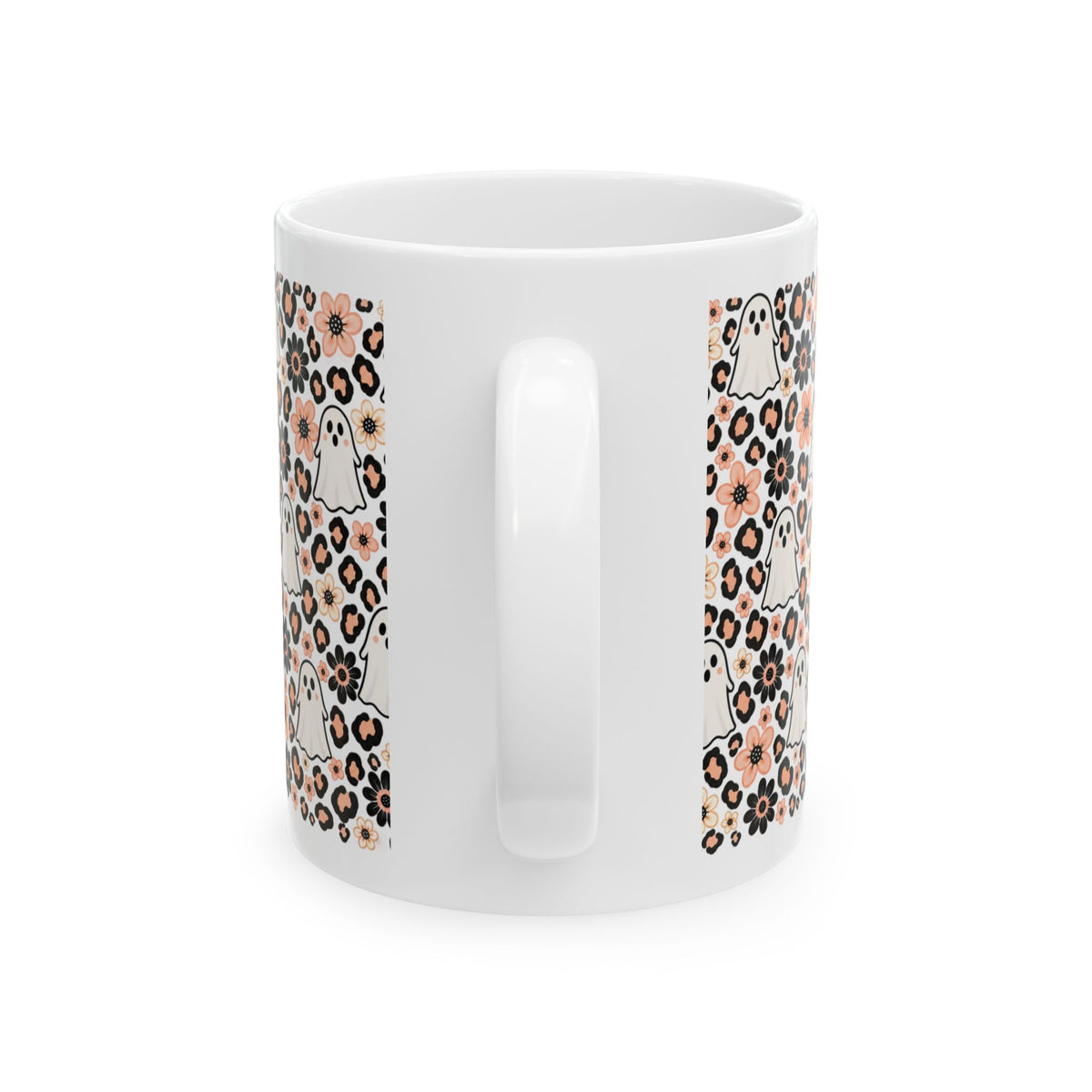 Cute Ghosts & Floral Leopard Print Ceramic Mug