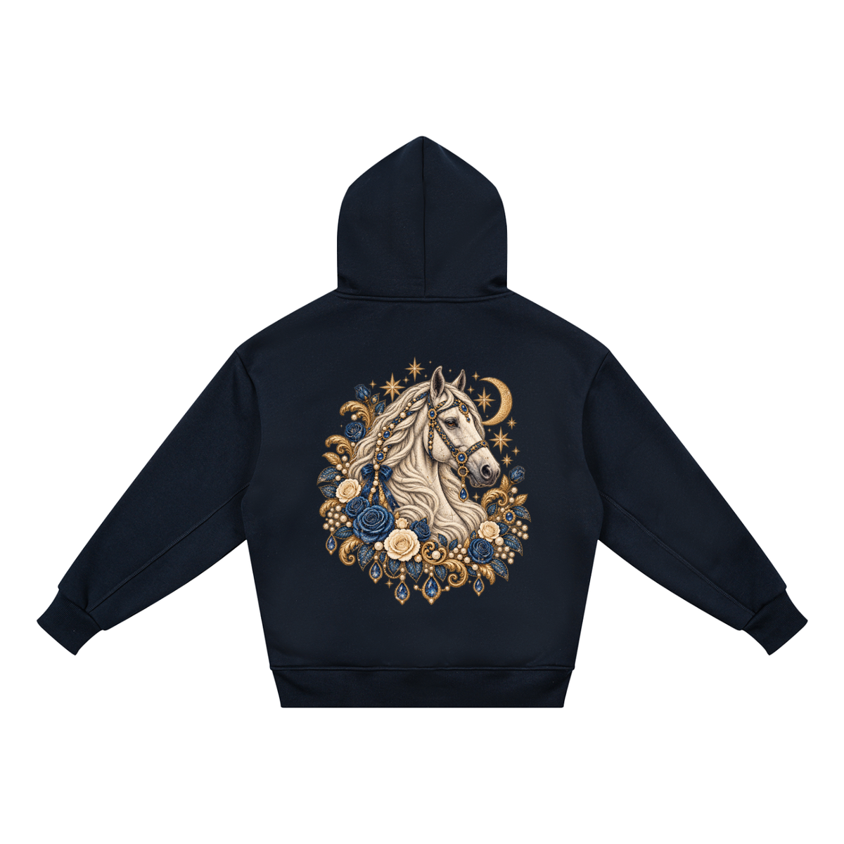 Equestrian Club Fleece Hoodie | Navy Blue & White Horse