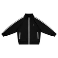 Boys black contrast stripe sport jacket with stand collar and zip pockets