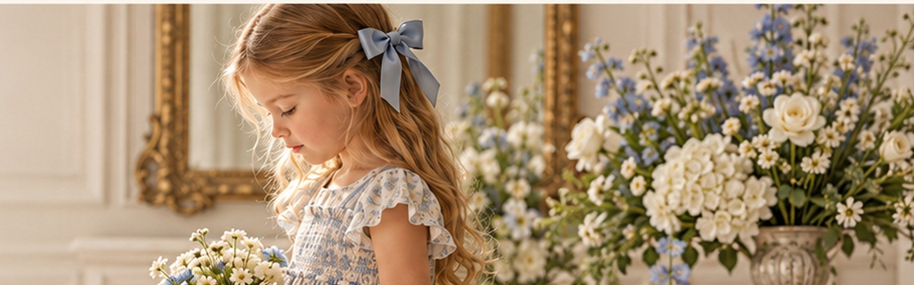 A graceful blue floral editorial scene