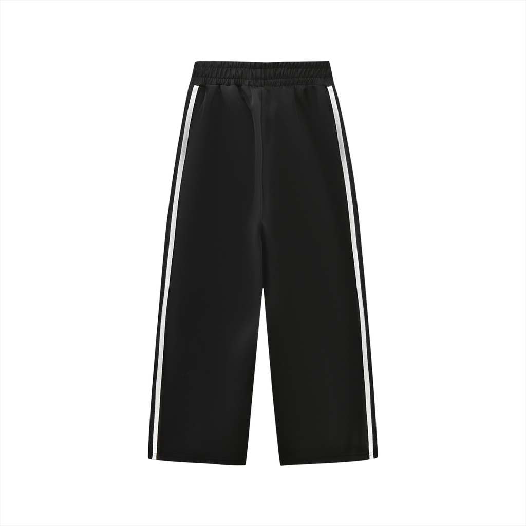 Boys black athletic sweatpants with contrast side stripe detail