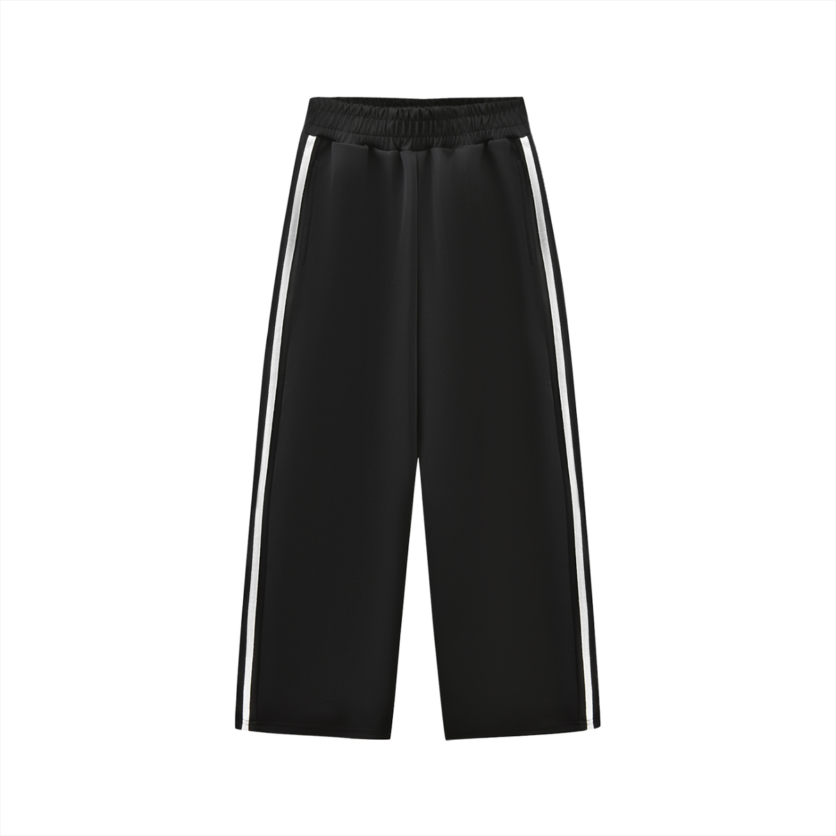 Boys black contrast stripe straight-leg sweatpants with elastic waist