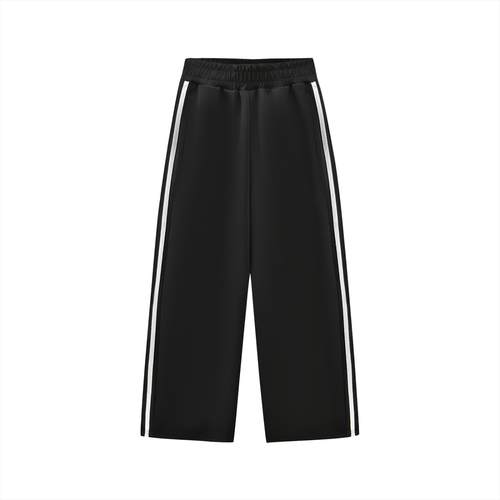 Boys black contrast stripe straight-leg sweatpants with elastic waist