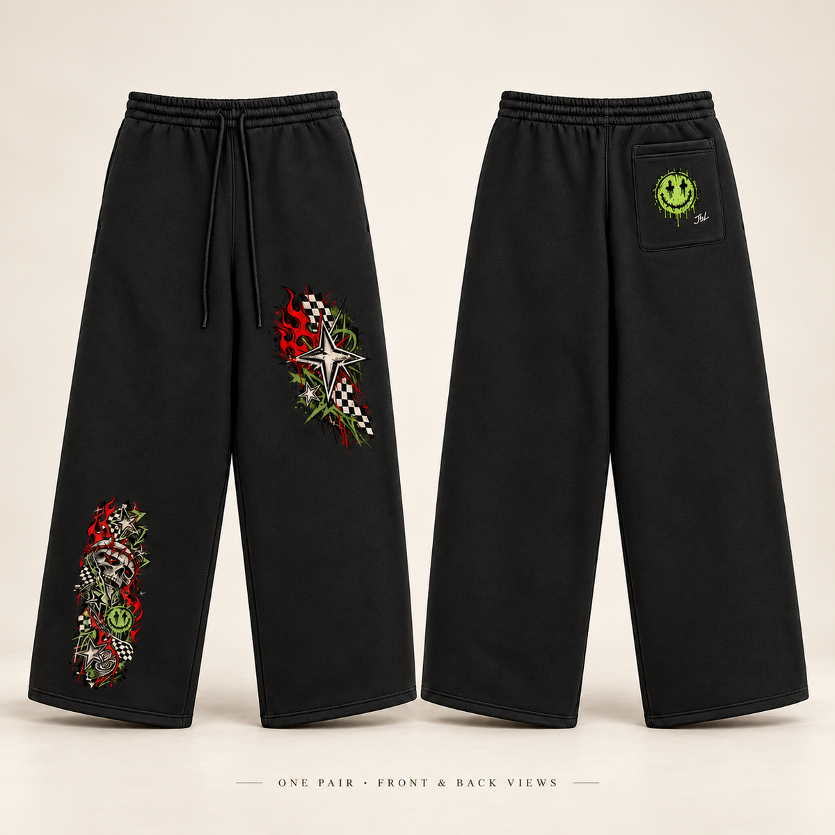 90s Grunge Skate Sweatpants | Skull Flame Streetwear