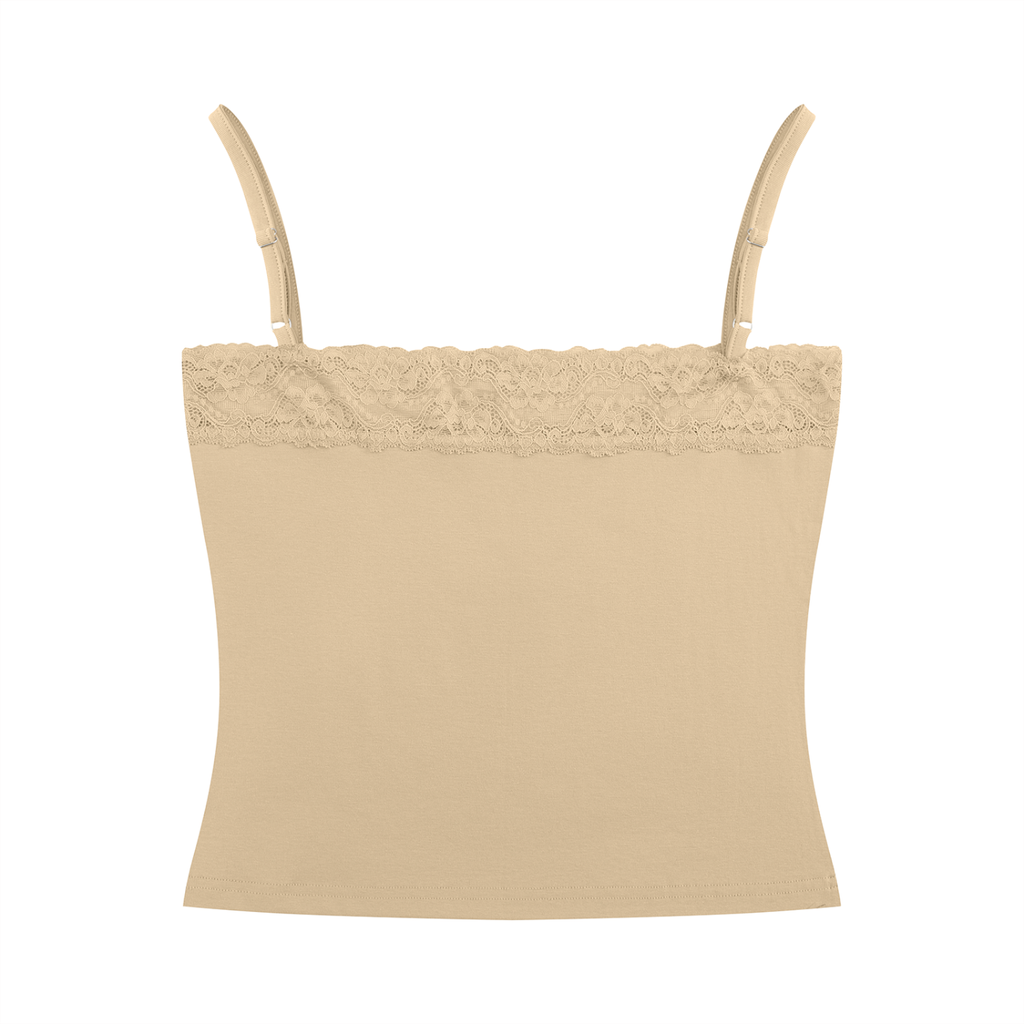Lace-Trim Camisole | Fitted Cotton Tank